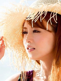 Akiho Yoshizawa in black bath suit is amazing model on the beach